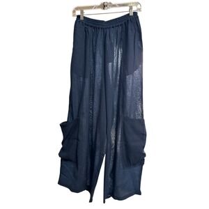Rhea Denim Ava Pants Blue Cotton Relaxed Elastic Waist Side Pockets S/M Wms NWT